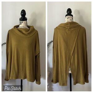 Free People Green Split Back Oversized Cowlneck Pullover Women's size S